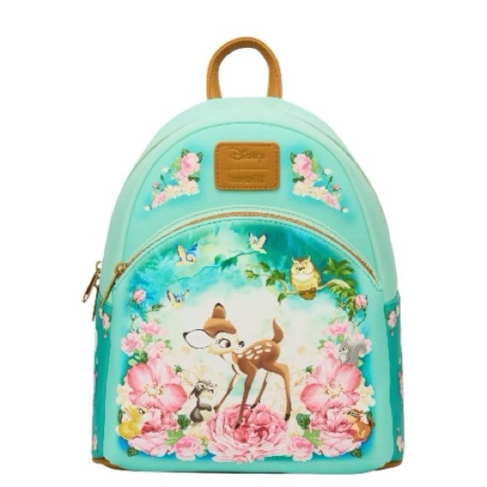 Loungefly Disney Bambi Floral Turquoise Mini Backpack NWT Forest Scene